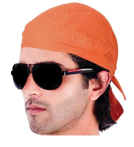Orange Solid Doo Rag Hunting Headwrap Shooting Durag Skull Cap Cotton Sporty Motorcycle Hat
