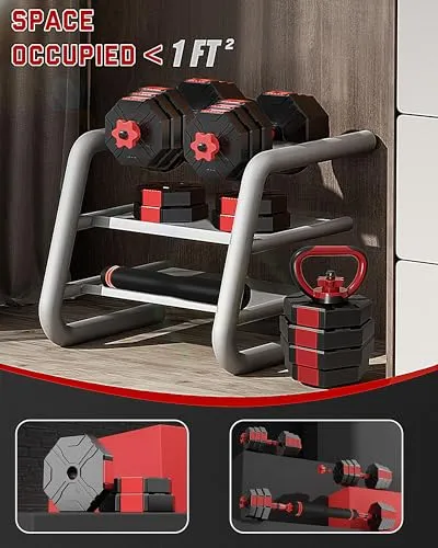 Prapark 4-in-1 Adjustable Dumbbell Set – Octagonal Anti-Roll Design, Non-Slip Grip, Versatile Weights with Barbell, Kettlebell, Push-Up Options – Home Gym Fitness Equipment for Men & Women (44 LB)