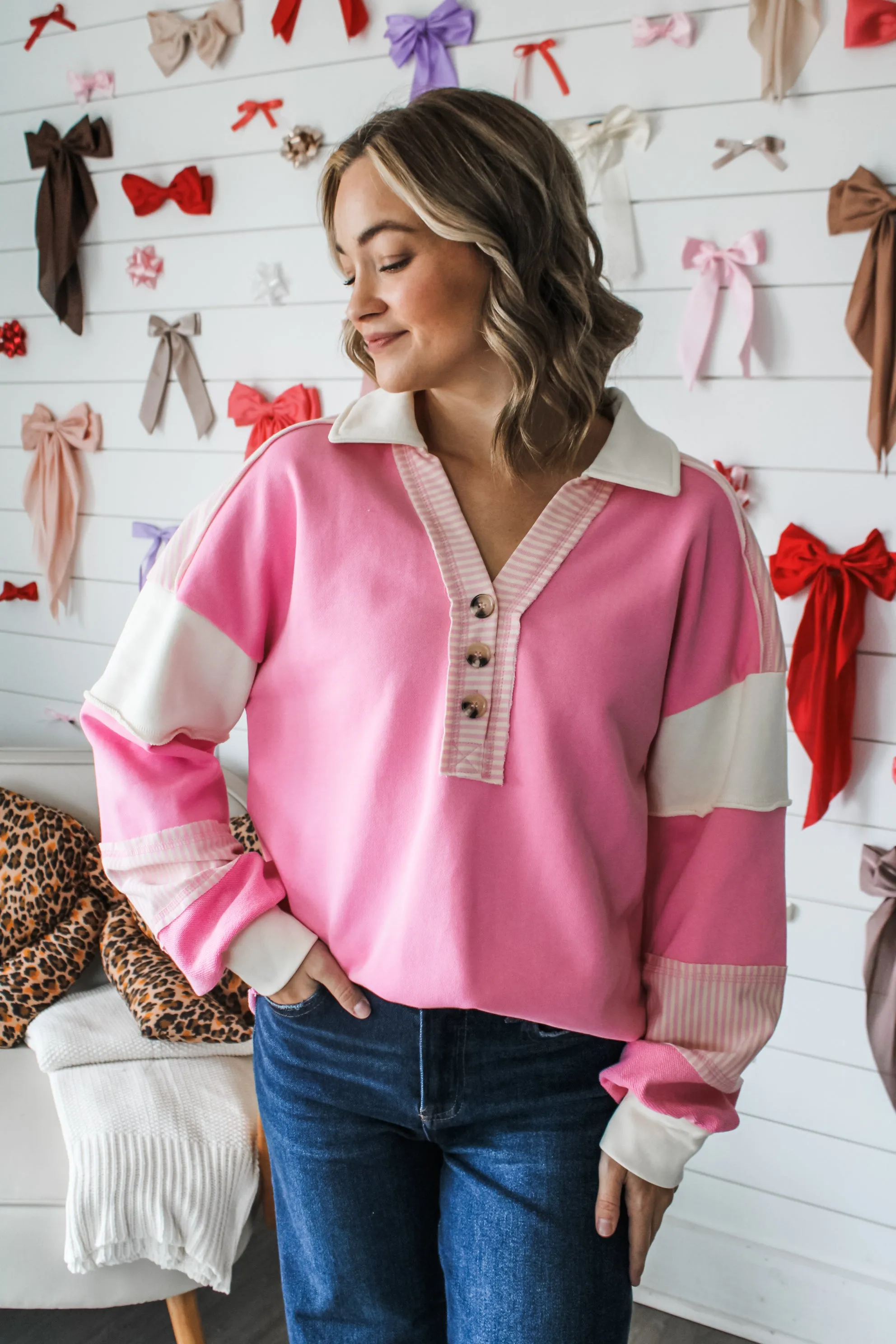 Presley Colorblock Pullover • Pink/Cream