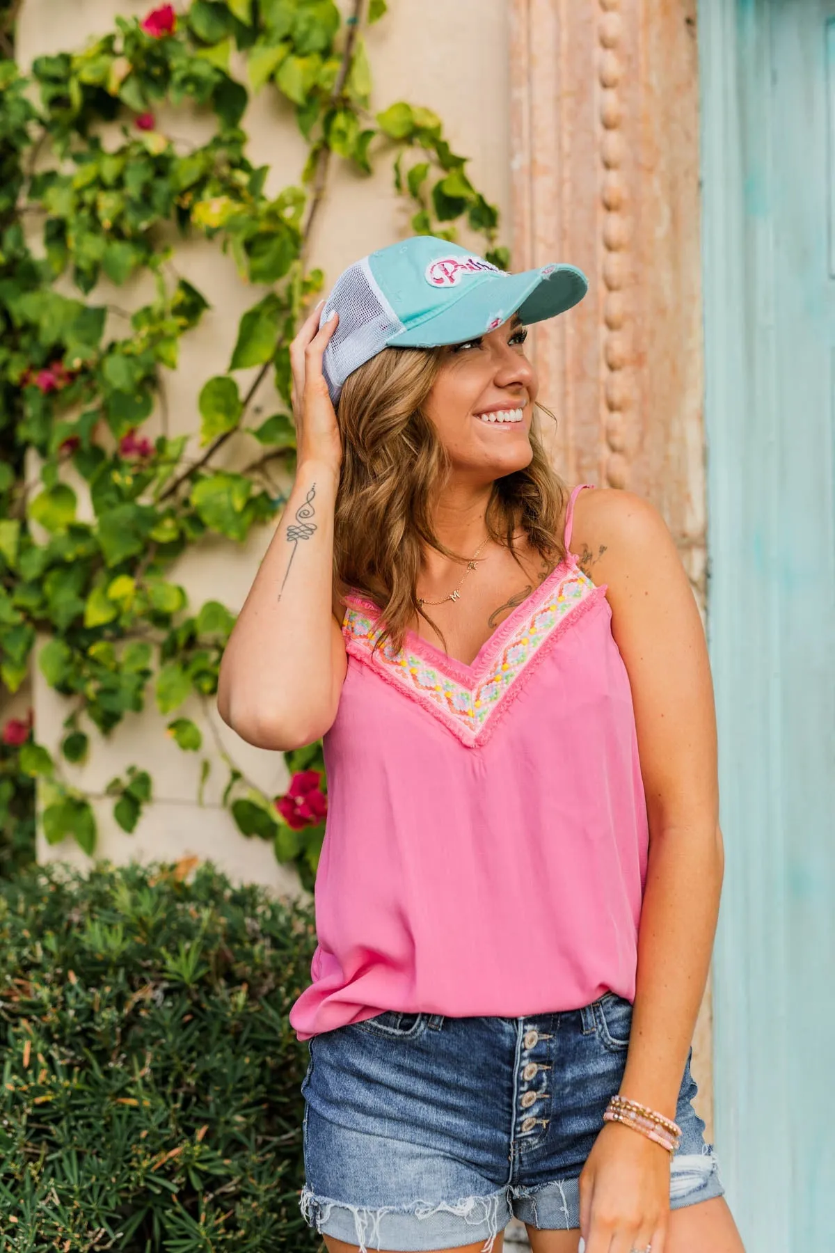 Pulse Distressed Ball Cap- Turquoise