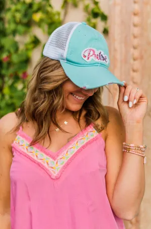Pulse Distressed Ball Cap- Turquoise