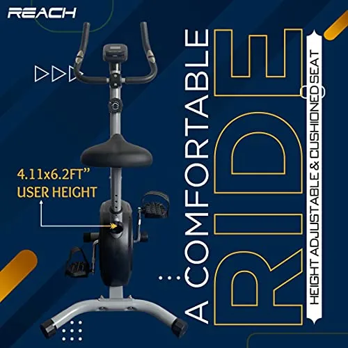 Reach B-202 Magnetic Exercise Cycle with 4 kg Flywheel | Upright Stationary Bike for Cardio & Fitness | Adjustable Magnetic Resistance with Cushioned Seat | LCD Screen | Max User Weight 100kg