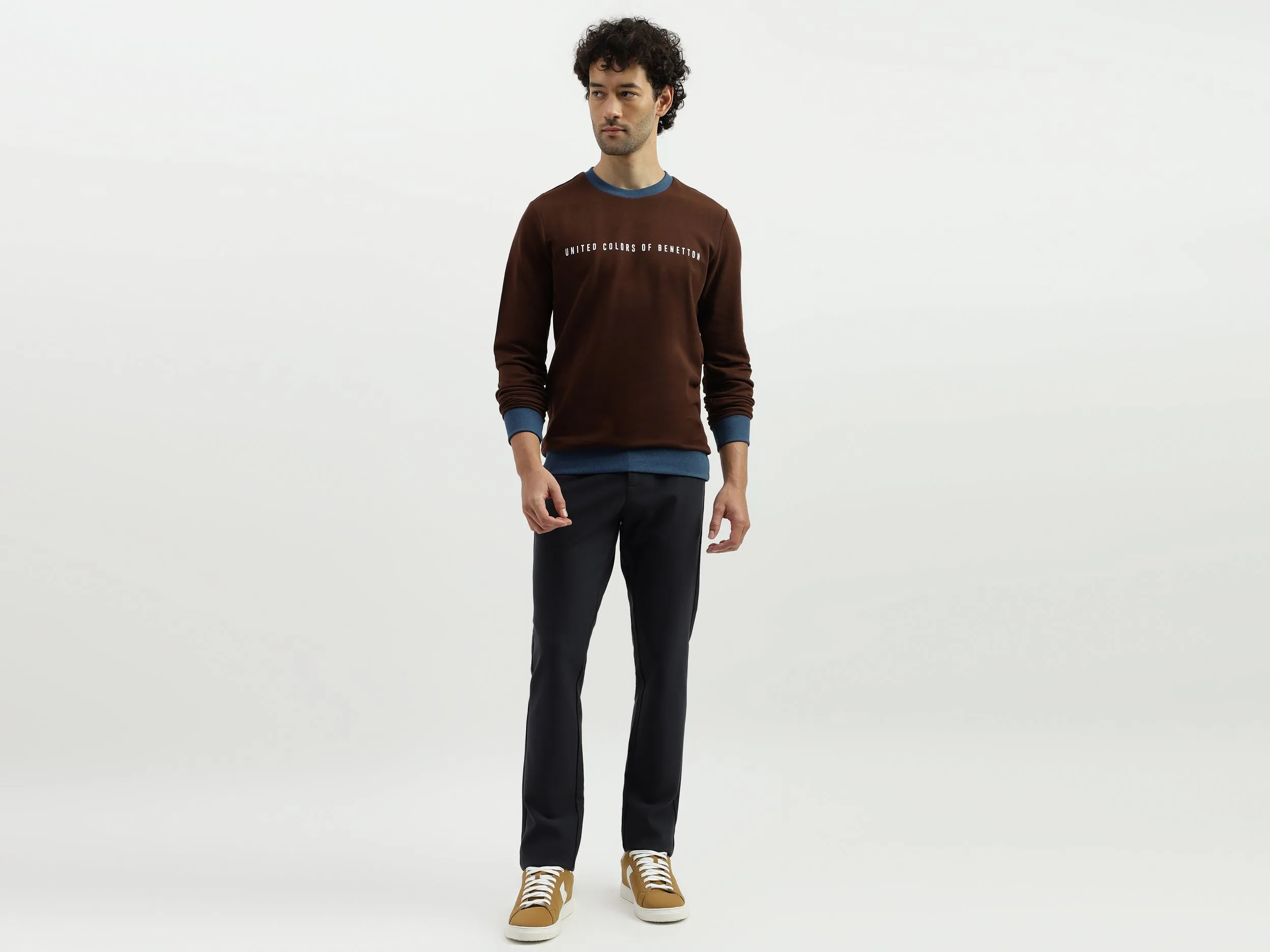 Regular Fit Round Neck Contrast Rib Branded Sweatshirt