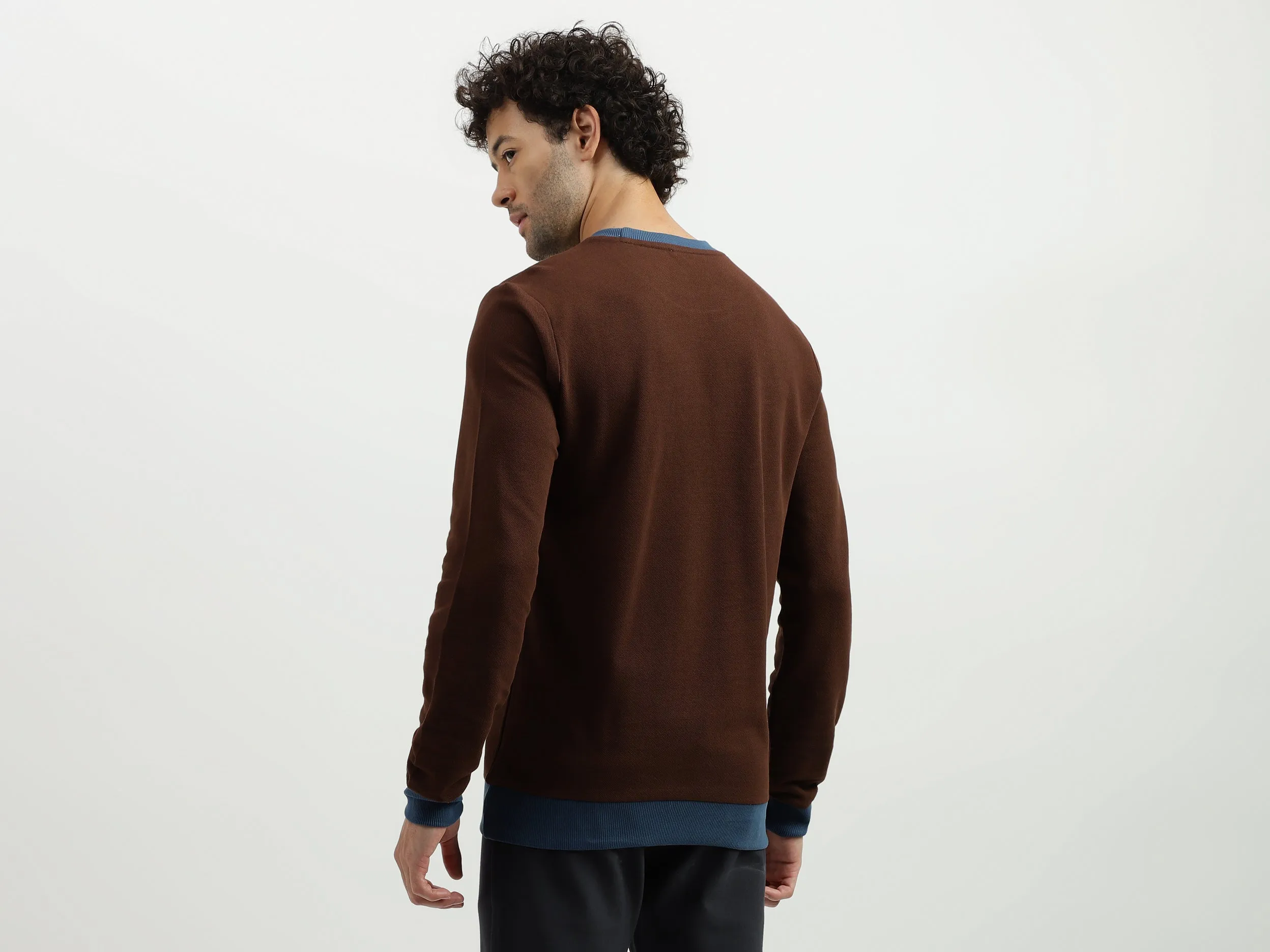 Regular Fit Round Neck Contrast Rib Branded Sweatshirt
