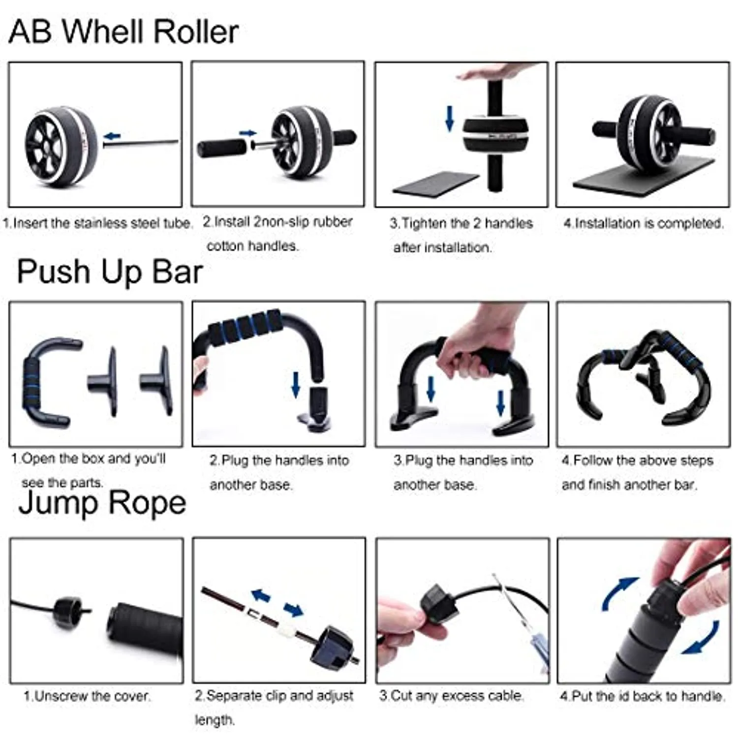 Resistance Bands Set Workout Bands，8-in-1 Ab Wheel Roller Kit with Knee Pad,Push Up Bars,Hand Grip Strengthener,Jump Rope,Home Gym Workout Exercise Equipment for Men Women