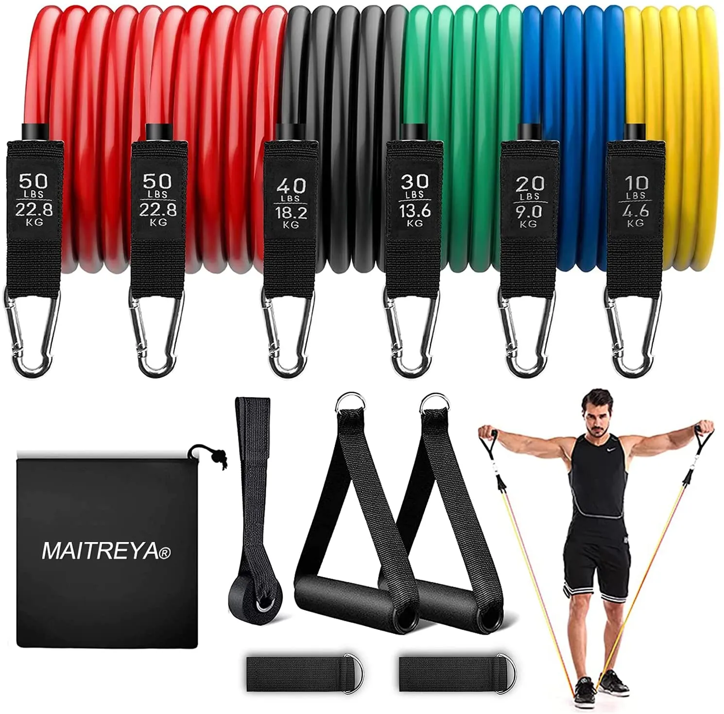 Resistance Bands Set Workout Bands，8-in-1 Ab Wheel Roller Kit with Knee Pad,Push Up Bars,Hand Grip Strengthener,Jump Rope,Home Gym Workout Exercise Equipment for Men Women