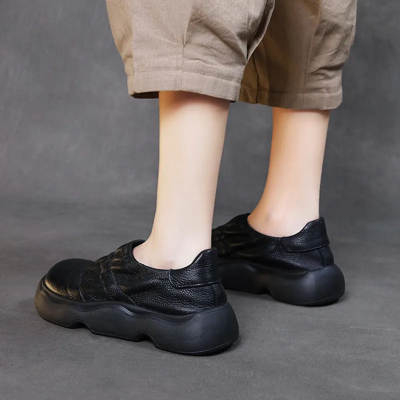 Retro Handmade Genuine Leather Women's Shoes Soft Leather Thick Sole Lightweight Flat Shoes