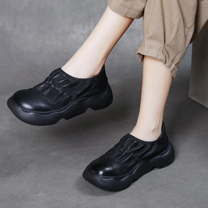 Retro Handmade Genuine Leather Women's Shoes Soft Leather Thick Sole Lightweight Flat Shoes