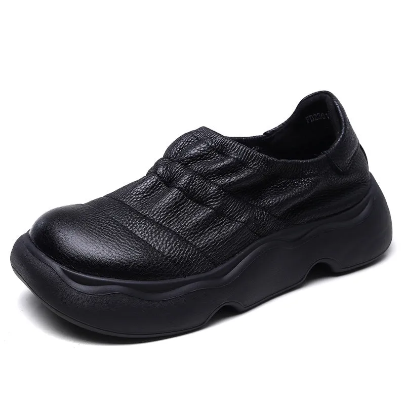 Retro Handmade Genuine Leather Women's Shoes Soft Leather Thick Sole Lightweight Flat Shoes