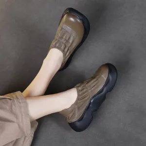 Retro Handmade Genuine Leather Women's Shoes Soft Leather Thick Sole Lightweight Flat Shoes