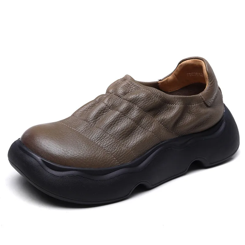 Retro Handmade Genuine Leather Women's Shoes Soft Leather Thick Sole Lightweight Flat Shoes