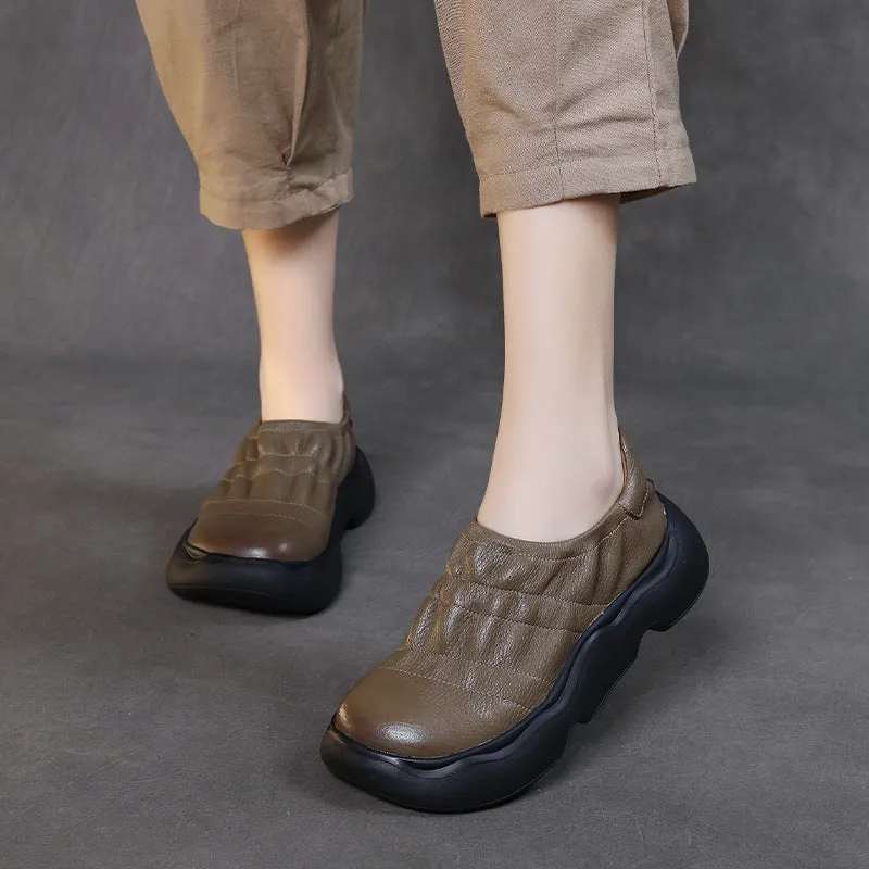 Retro Handmade Genuine Leather Women's Shoes Soft Leather Thick Sole Lightweight Flat Shoes