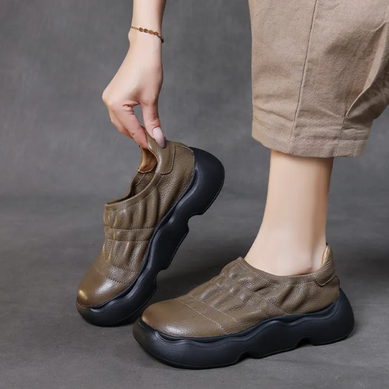 Retro Handmade Genuine Leather Women's Shoes Soft Leather Thick Sole Lightweight Flat Shoes