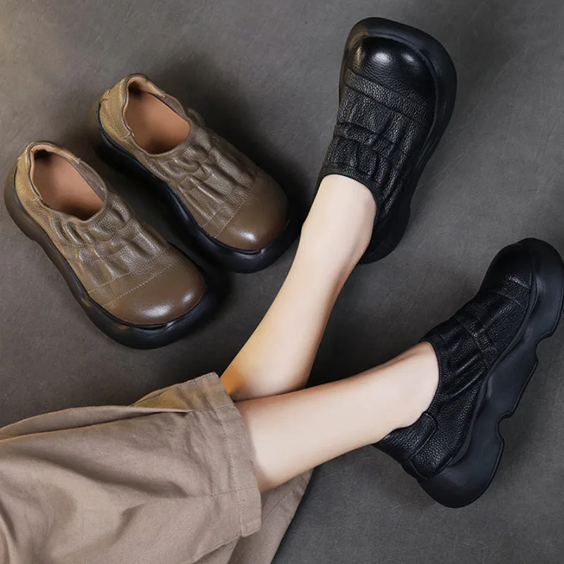 Retro Handmade Genuine Leather Women's Shoes Soft Leather Thick Sole Lightweight Flat Shoes