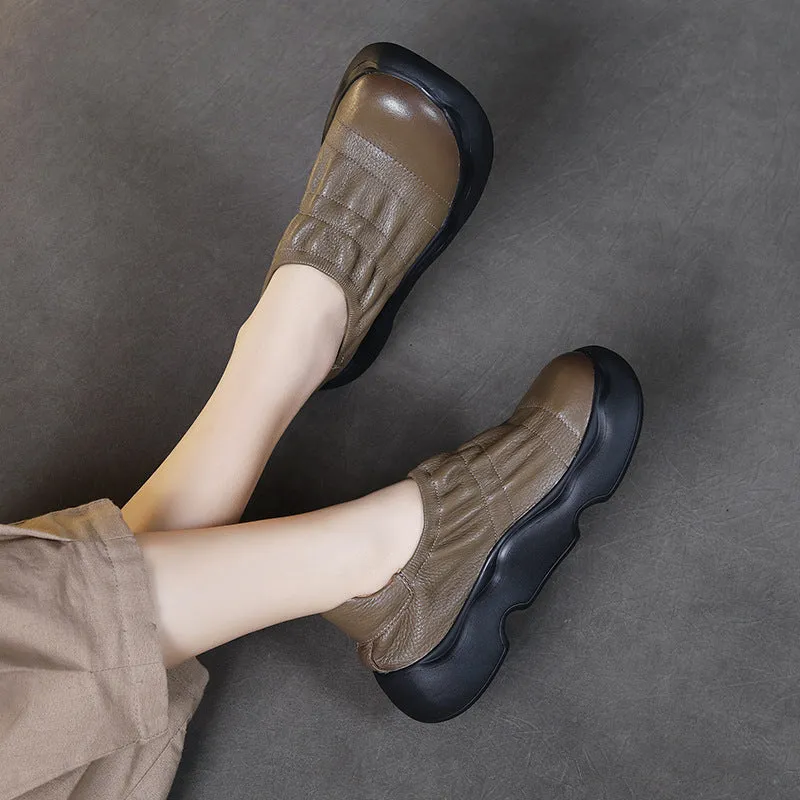 Retro Handmade Genuine Leather Women's Shoes Soft Leather Thick Sole Lightweight Flat Shoes