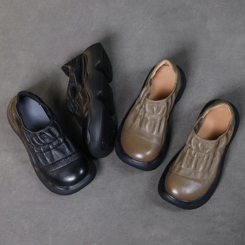 Retro Handmade Genuine Leather Women's Shoes Soft Leather Thick Sole Lightweight Flat Shoes