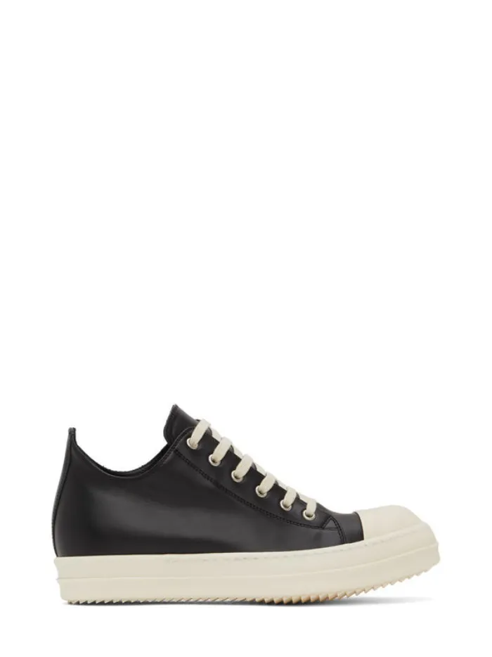 RICK OWENS Black Leather Sneakers