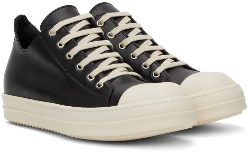 RICK OWENS Black Leather Sneakers