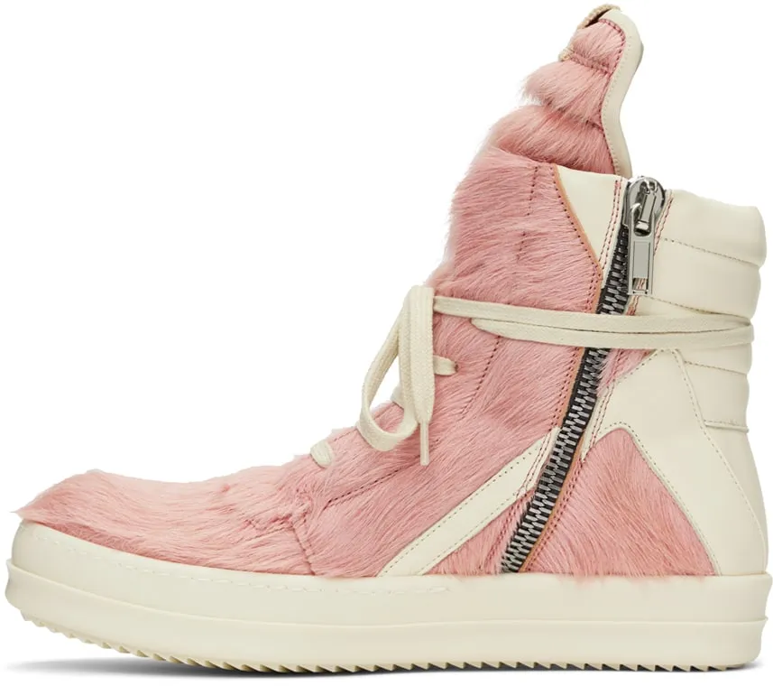 RICK OWENS Pink & Off-White Geobasket Sneakers