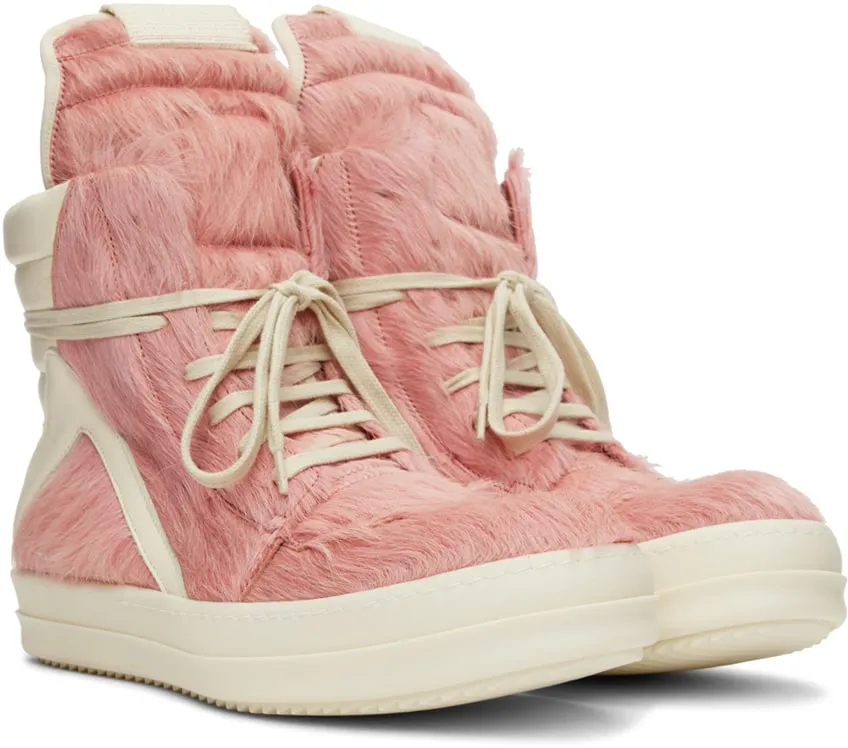 RICK OWENS Pink & Off-White Geobasket Sneakers
