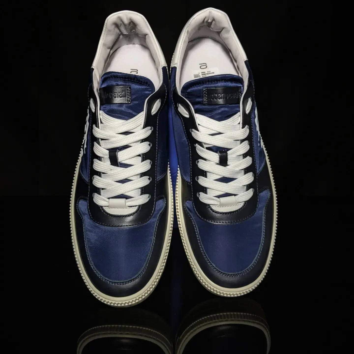 Roberto Cavalli Logo Navy Leather Sneakers
