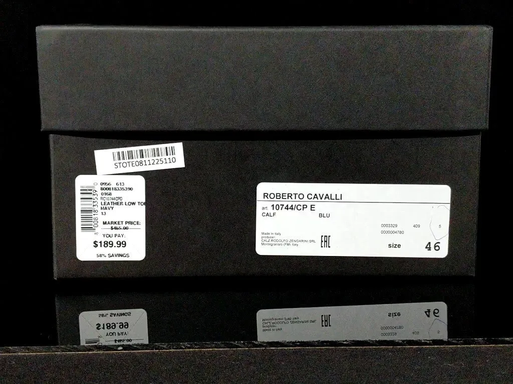Roberto Cavalli Logo Navy Leather Sneakers