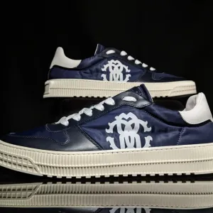 Roberto Cavalli Logo Navy Leather Sneakers