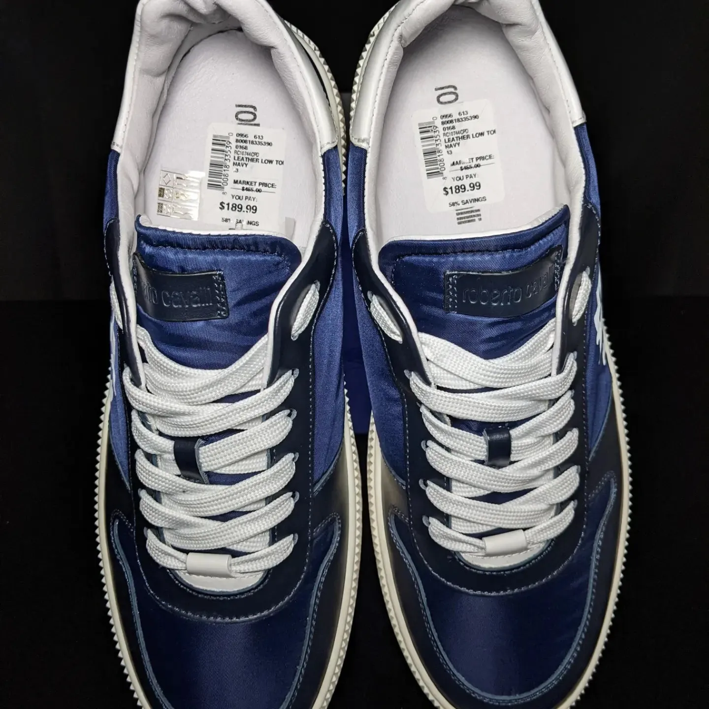 Roberto Cavalli Logo Navy Leather Sneakers