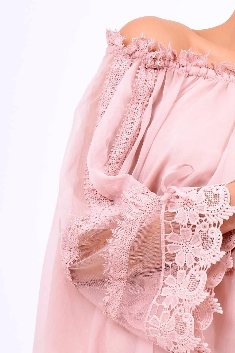Rose Mesh Bardot Top - Keelie