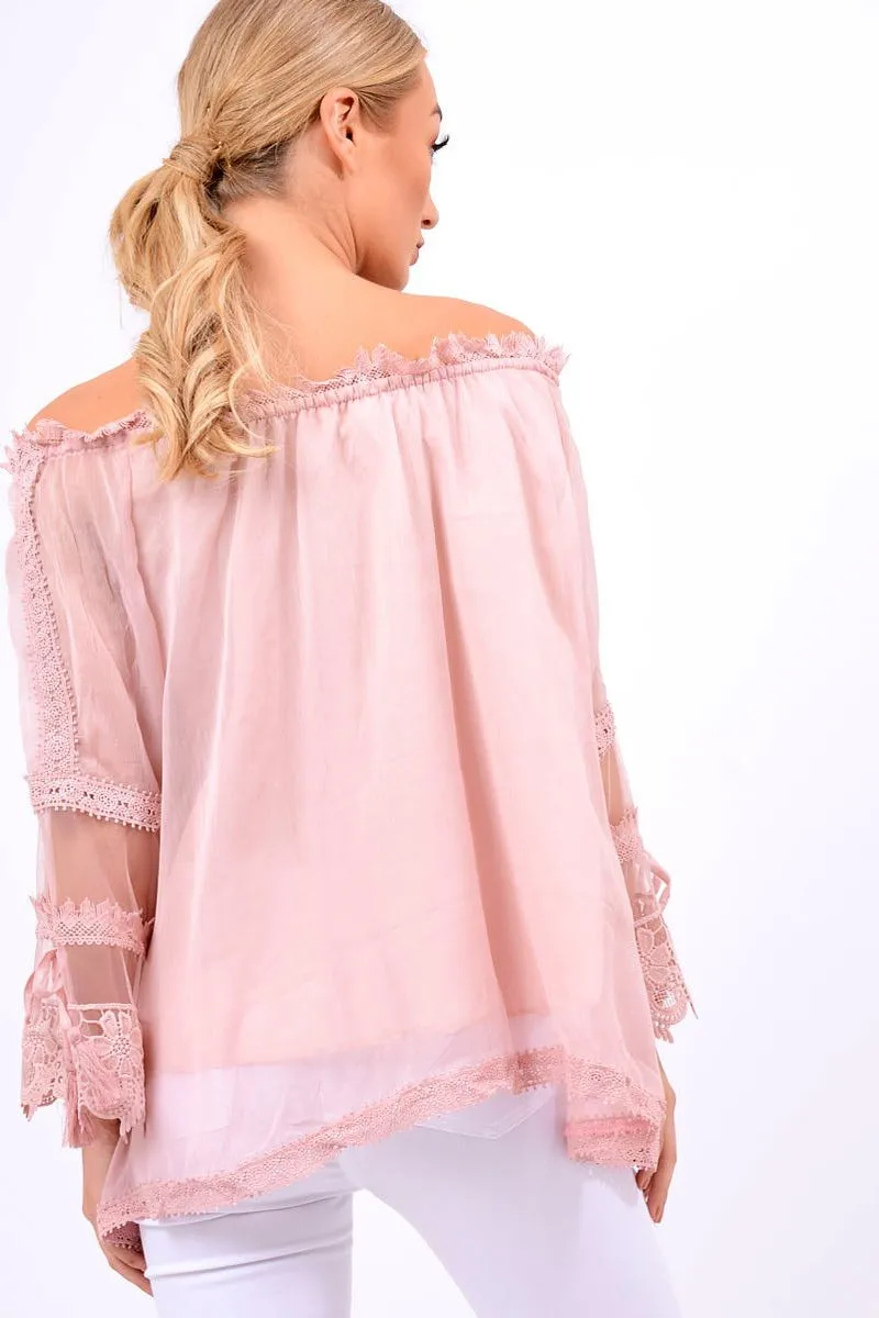 Rose Mesh Bardot Top - Keelie