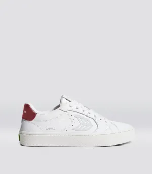 SALVAS White Premium Leather Ice Logo Metallic Red Sneaker Women
