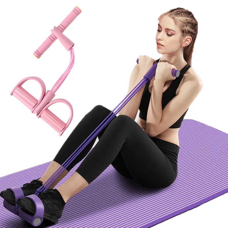 Set of 4 Heavy Duty Elastic Pull Ropes - Resistance Bands for Home Gym
