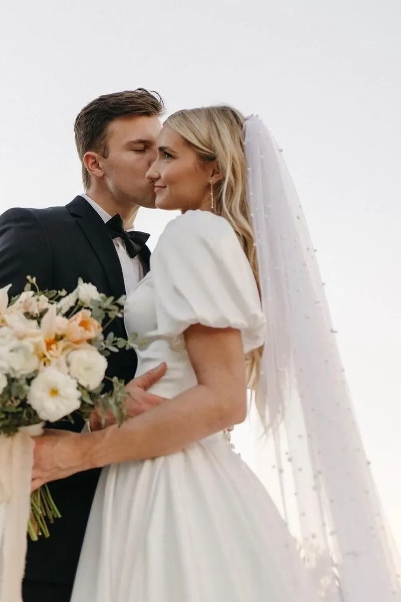 Short Sleeve Bridal Gown with Square Neckline