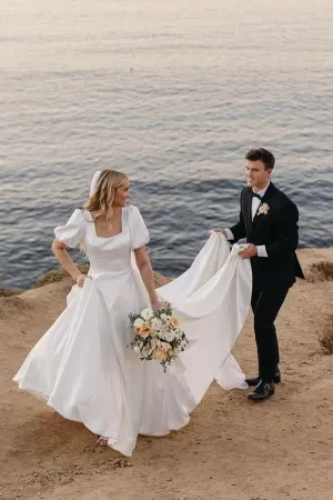Short Sleeve Bridal Gown with Square Neckline