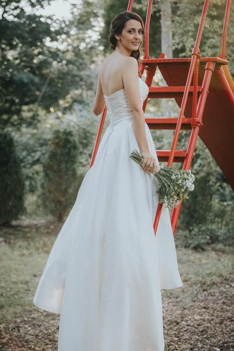 Simple Satin Bride Wedding Dresses Open Back vestido de boda