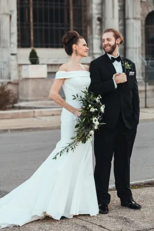 Simple Satin Trumpet Wedding Gown with Off-the-shoulder