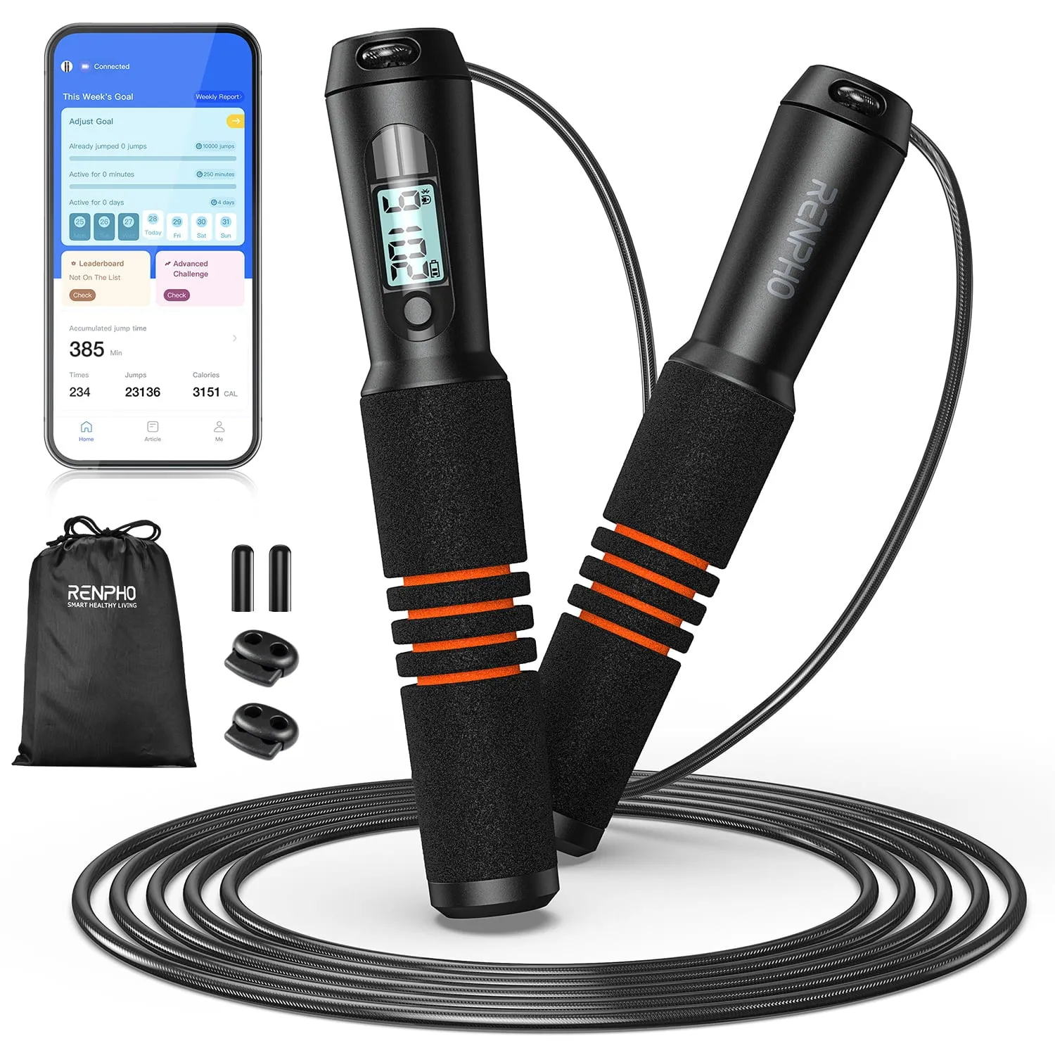 Smart Fitness Skipping Rope w/ APP Data Analysis & HD LCD Display