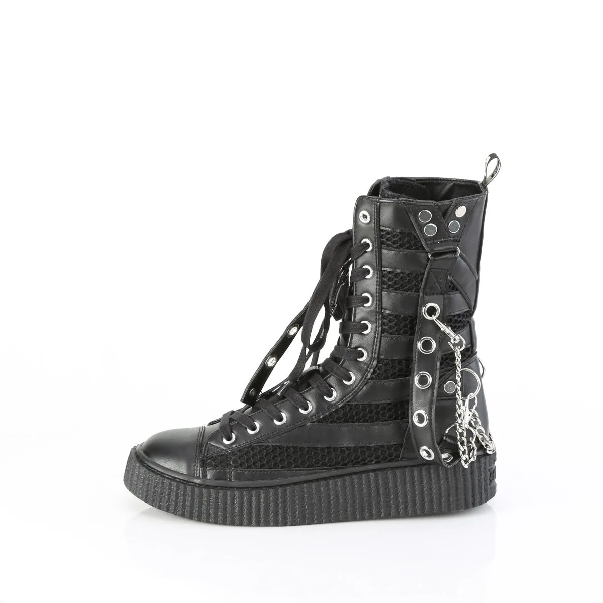 SNEEKER-325  Black Vegan Leather-Fishnet