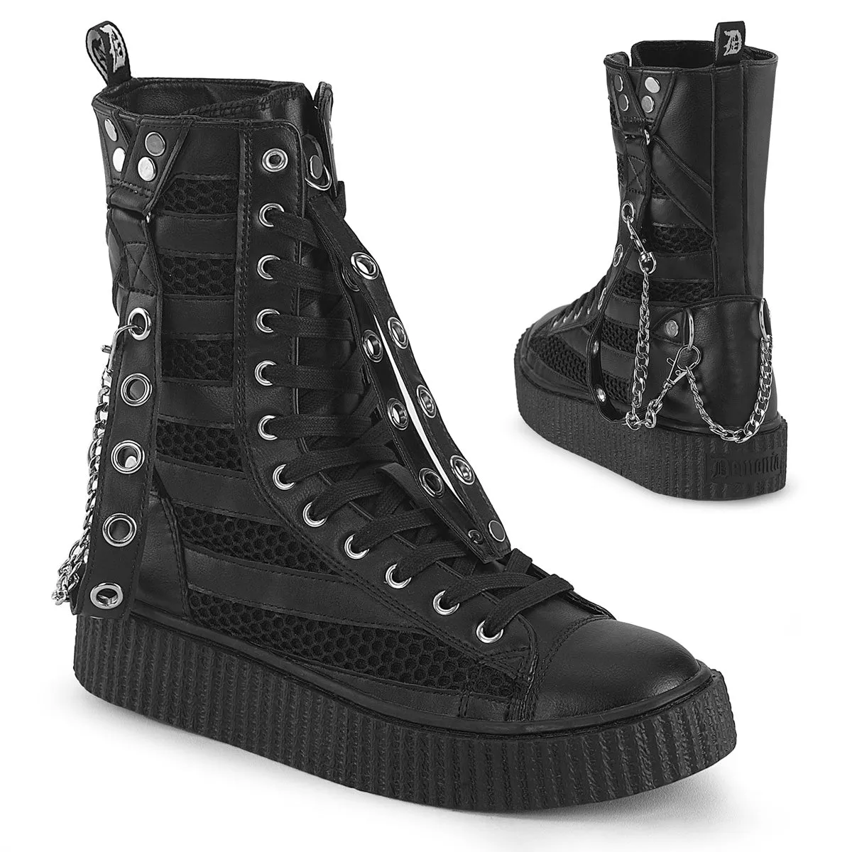 SNEEKER-325  Black Vegan Leather-Fishnet
