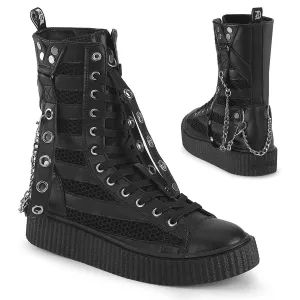 SNEEKER-325  Black Vegan Leather-Fishnet