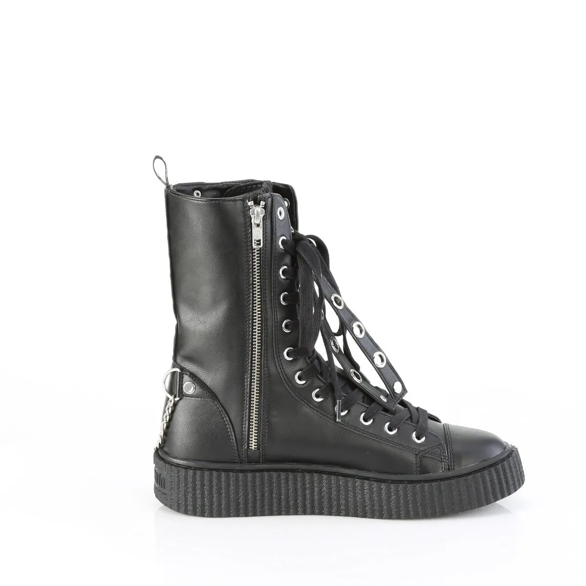 SNEEKER-325  Black Vegan Leather-Fishnet