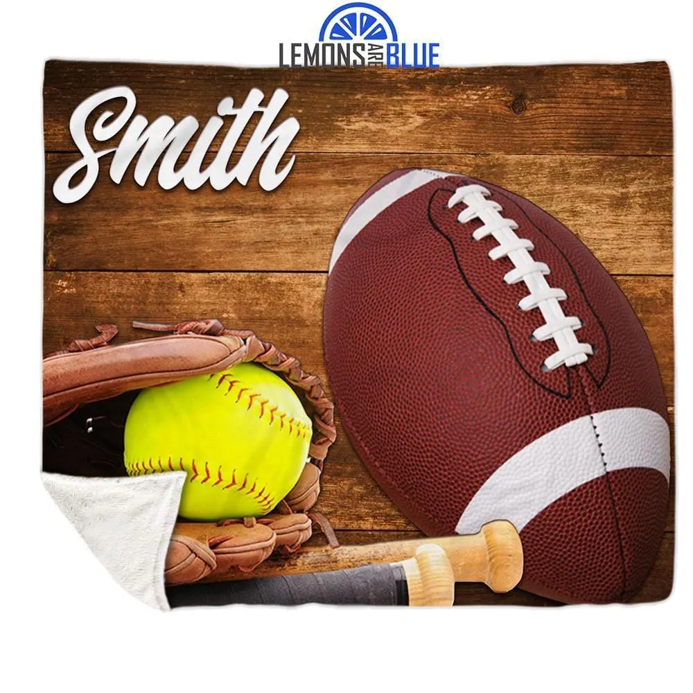 Softball Football Personalized Blankets