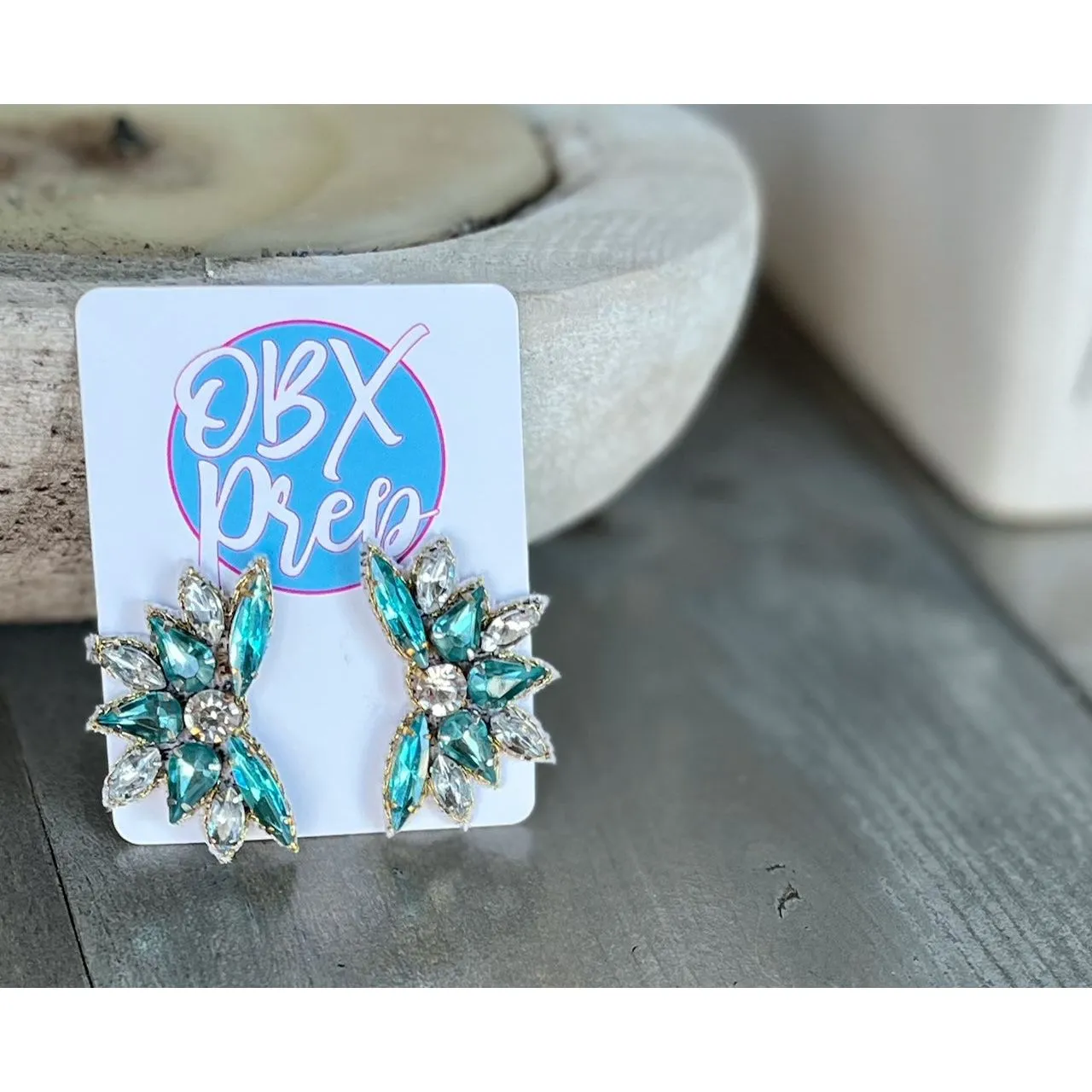 Sophie Bright Rhinestone Stud Earrings in Blues