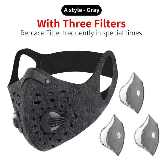 Sports/Cycling Face Mask with Activated Carbon Filter and Exhalation Valves