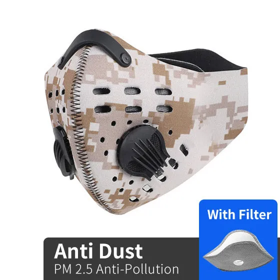 Sports/Cycling Face Mask with Activated Carbon Filter and Exhalation Valves