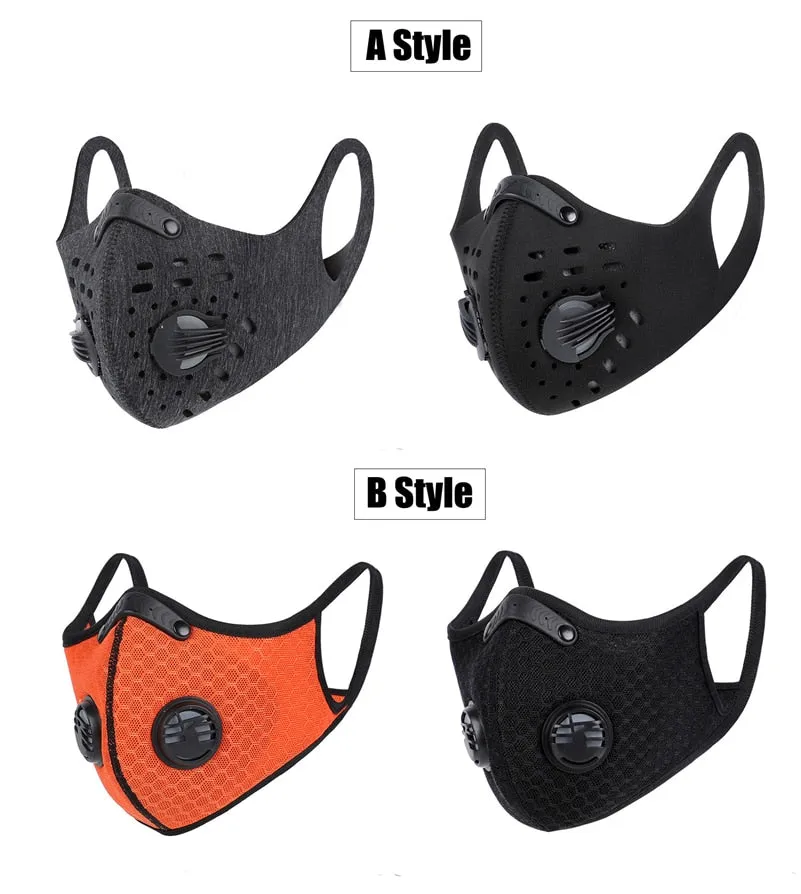 Sports/Cycling Face Mask with Activated Carbon Filter and Exhalation Valves