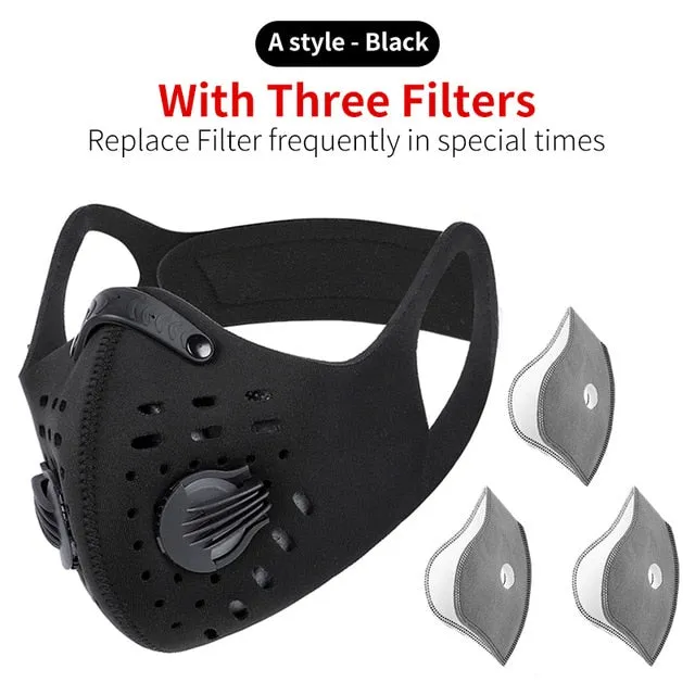 Sports/Cycling Face Mask with Activated Carbon Filter and Exhalation Valves