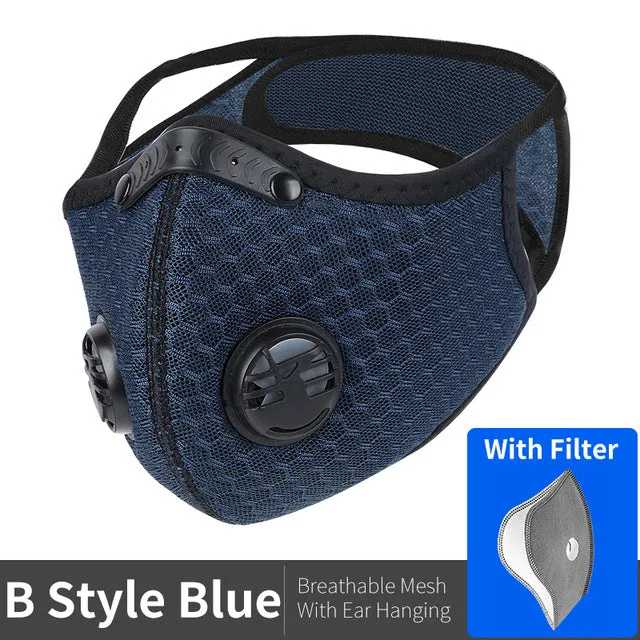 Sports/Cycling Face Mask with Activated Carbon Filter and Exhalation Valves