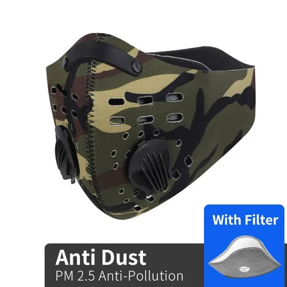 Sports/Cycling Face Mask with Activated Carbon Filter and Exhalation Valves