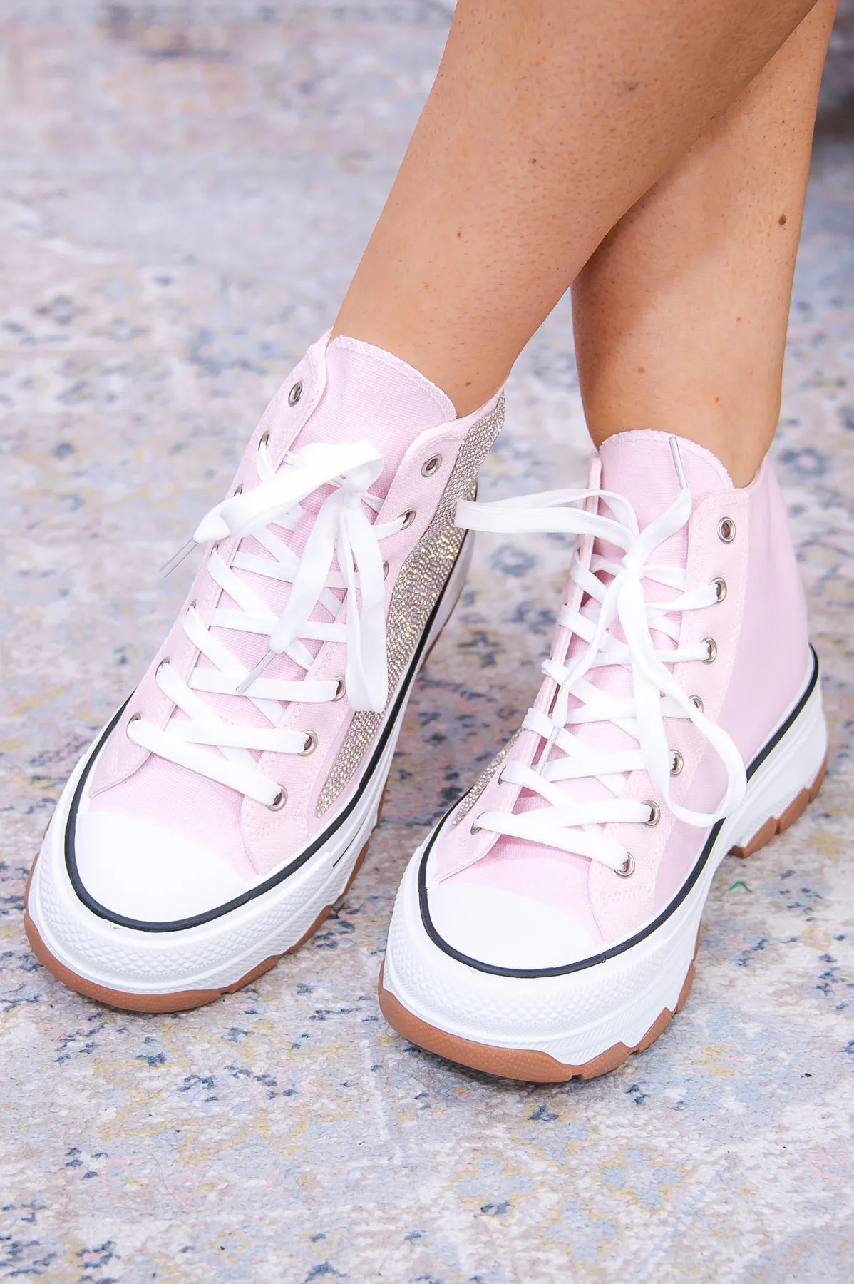 Successfully Stylin' Pink/Silver Bling Platform Sneakers - SHO2667PK